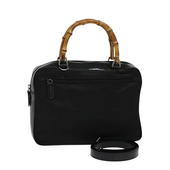 GUCCI Bamboo Hand Bag Nylon 2way Black Silver 000 2040 0538 Auth SW805 - Picture 1 of 16